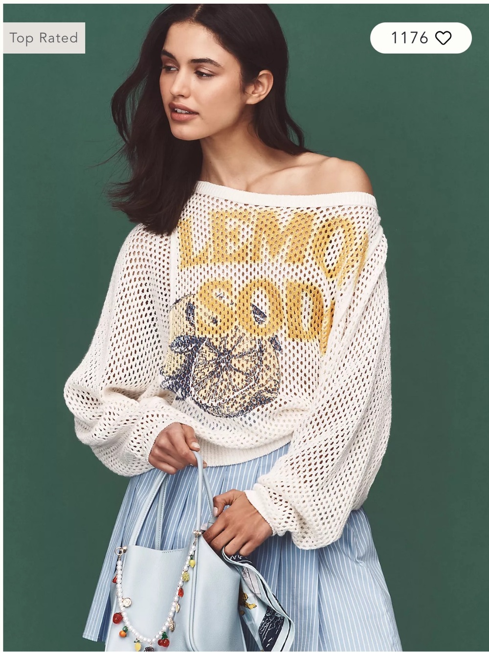 Pilcro Anthropologie Lemon Soda Mesh Stitch Sweater M Open Knit Coastal Boho